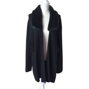 NWT Kasper Woman's Black Knit Sweater w/Removable Faux Fur Collar Size 3X